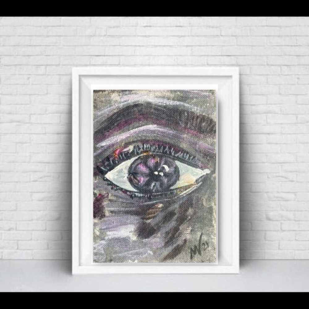 Eye Painting Portrait Original Art Pop Artwork Canvas Painting Small Acrylic Wal - Picture 6 of 11